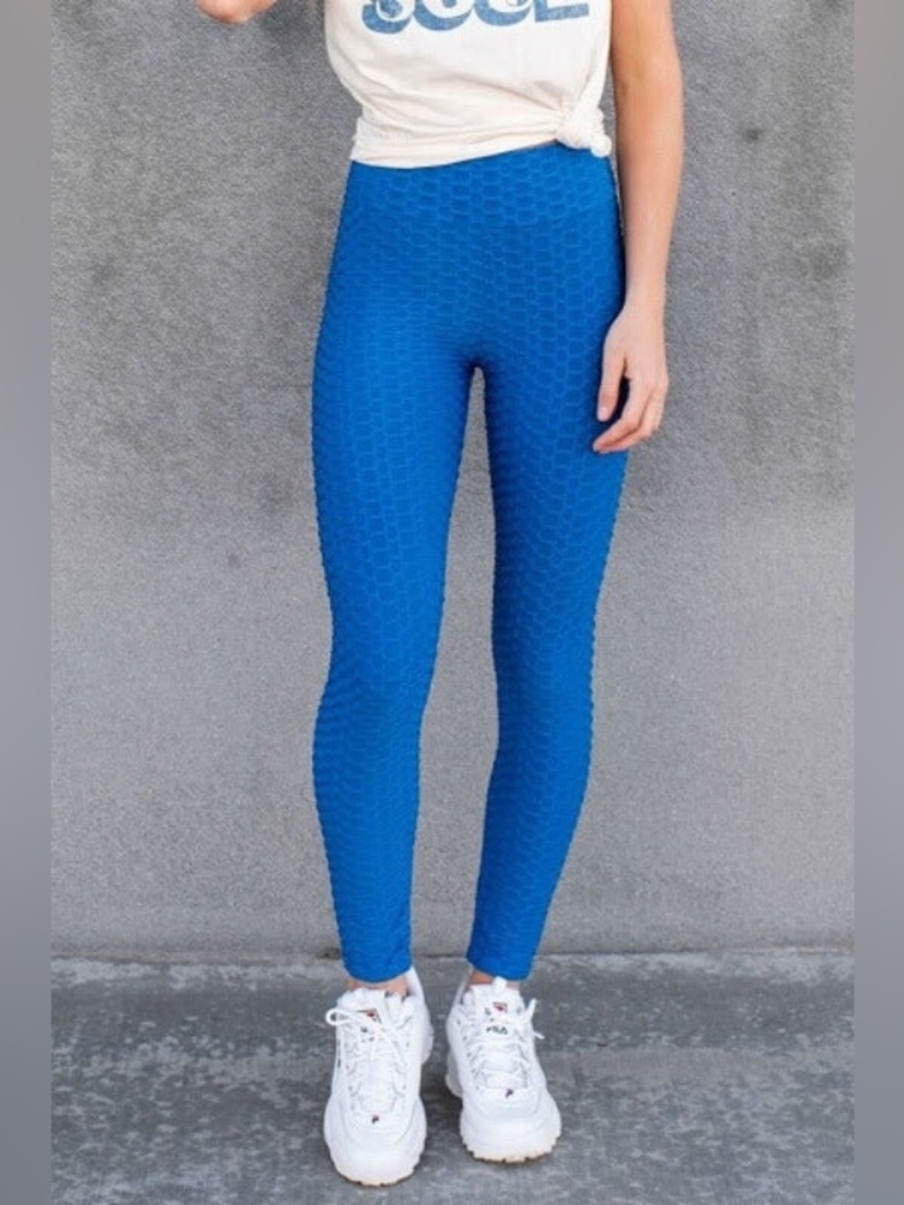 Buzz Blue Scrunch Butt Textured Leggings Anti Cellulite Gym Yoga M